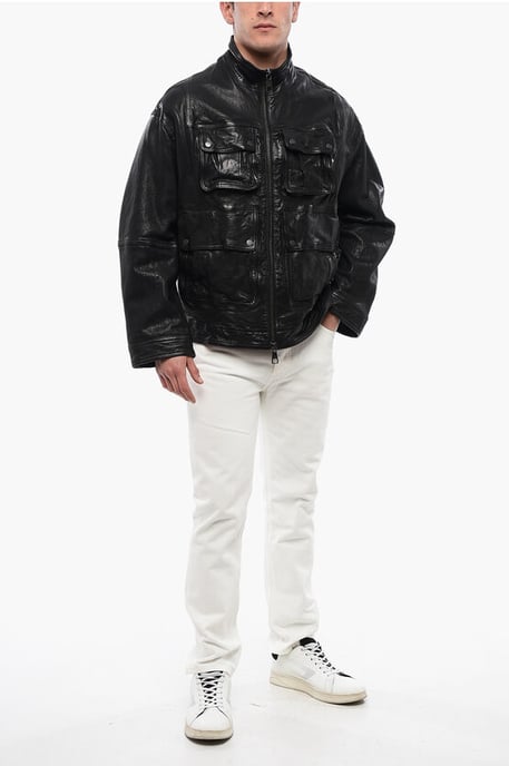 Meerdere zakken LOOSE WASHED leren jas in zwart - Image 4