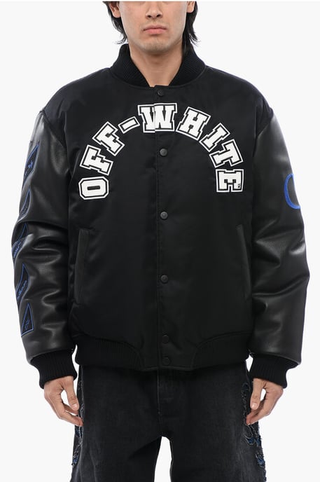 Leren BASEBALL LEA bomberjack met mouwen en logopatch in zwart - Image 1