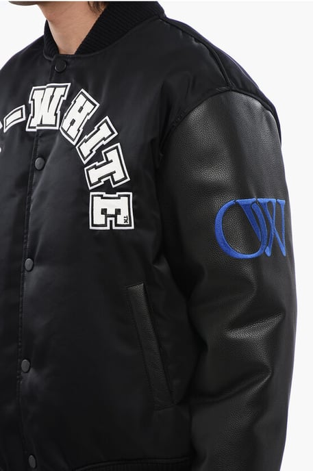Leren BASEBALL LEA bomberjack met mouwen en logopatch in zwart - Image 3
