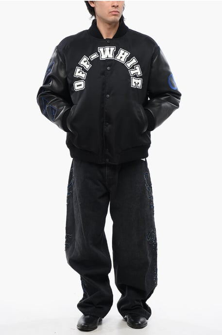 Leren BASEBALL LEA bomberjack met mouwen en logopatch in zwart - Image 4