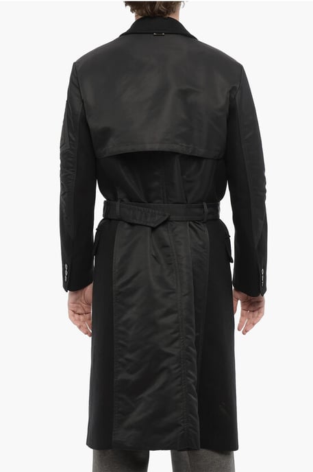 Dubbele stof Slim Fit HYBRID Trench met riem in zwart - Image 2
