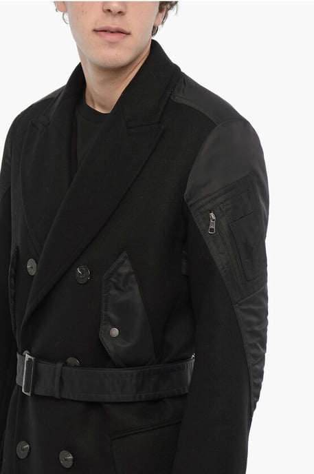 Dubbele stof Slim Fit HYBRID Trench met riem in zwart - Image 3