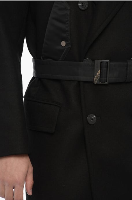 Dubbele stof Slim Fit HYBRID Trench met riem in zwart - Image 4