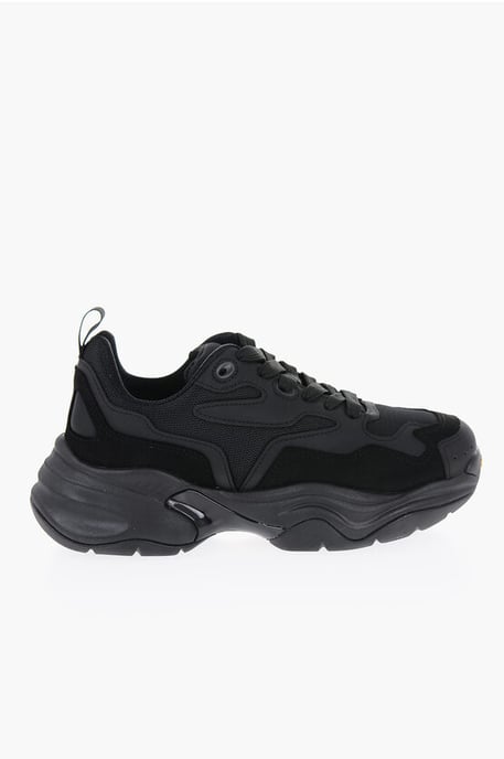 CROQUIS Mesh en Suède Effen Lage Sneakers in Zwart - Image 3