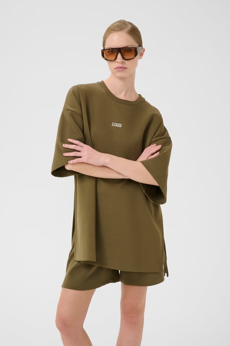 Blouse met korte mouwen Oversize fit olive - Image 4