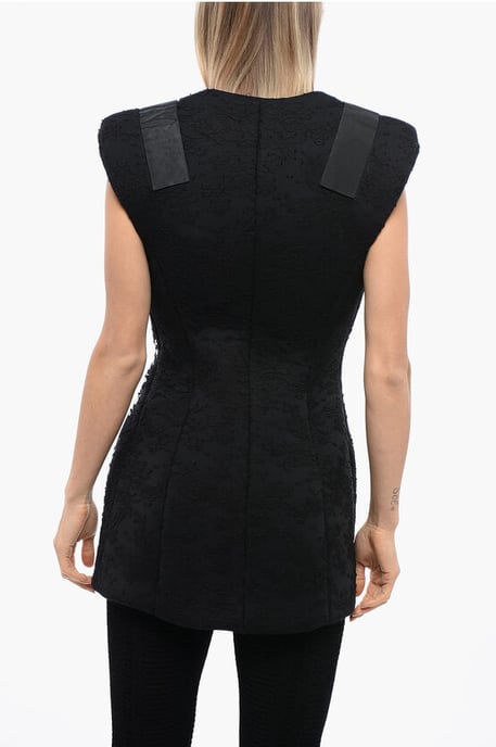 Gewatteerd kanten vest met klittenbandsluiting in zwart - Image 2