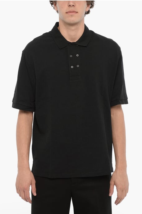 Piqué katoenen poloshirt met losse pasvorm in blauw - Image 1