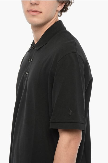 Piqué katoenen poloshirt met losse pasvorm in blauw - Image 3