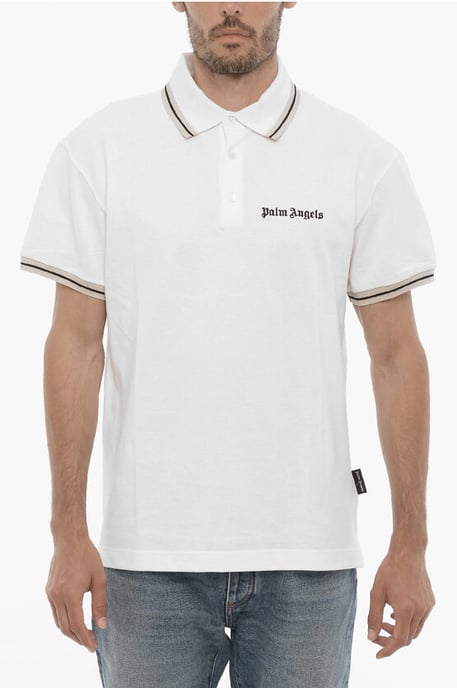 3-knopen piqué katoenen poloshirt in wit - Image 1