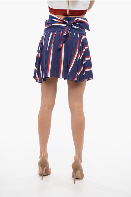 Gestreepte viscose geplooide minirok in blauw - Image 2