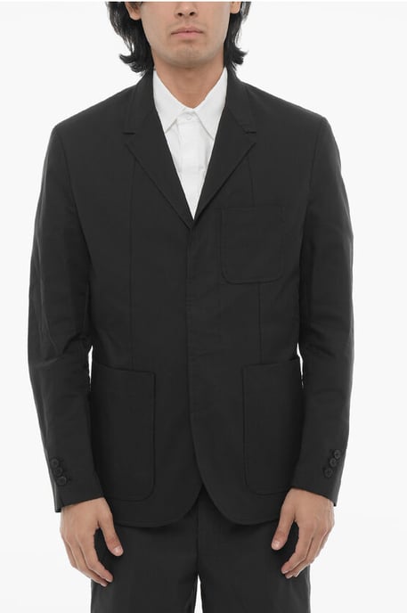 Ongevoerde, slim fit blazer met opgestikte zakken in zwart - Image 1