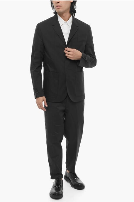 Ongevoerde, slim fit blazer met opgestikte zakken in zwart - Image 4