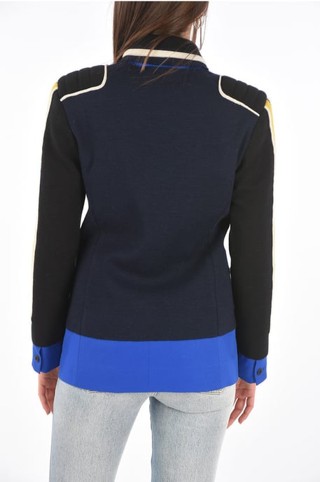 MM0 gebreide dubbelrijs blazer met piekrevers in Blu, Nero - Image 2