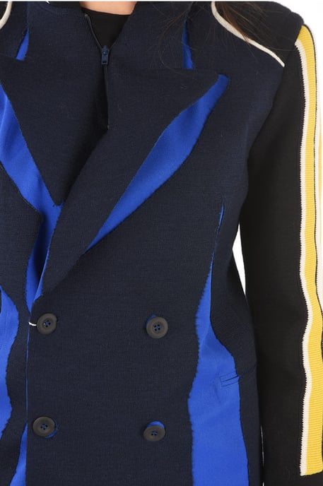 MM0 gebreide dubbelrijs blazer met piekrevers in Blu, Nero - Image 3
