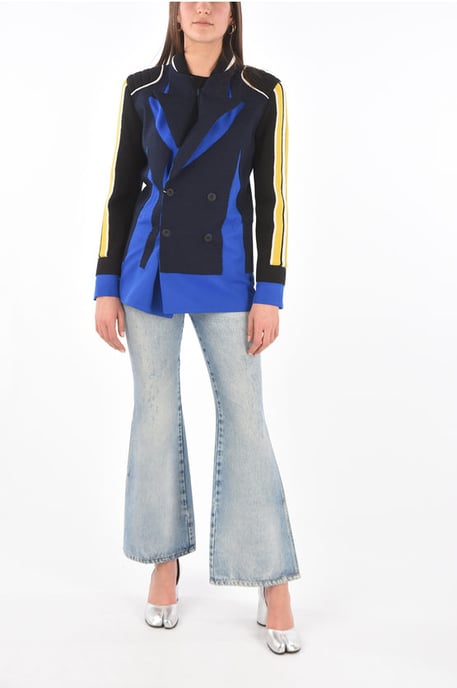 MM0 gebreide dubbelrijs blazer met piekrevers in Blu, Nero - Image 4