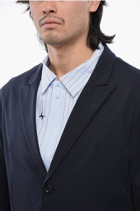 Ongevoerde enkelrijs WOE-blazer in blauw - Image 3