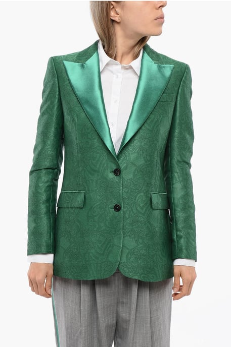 Geborduurde RANBU-blazer met piekrevers in groen - Image 1