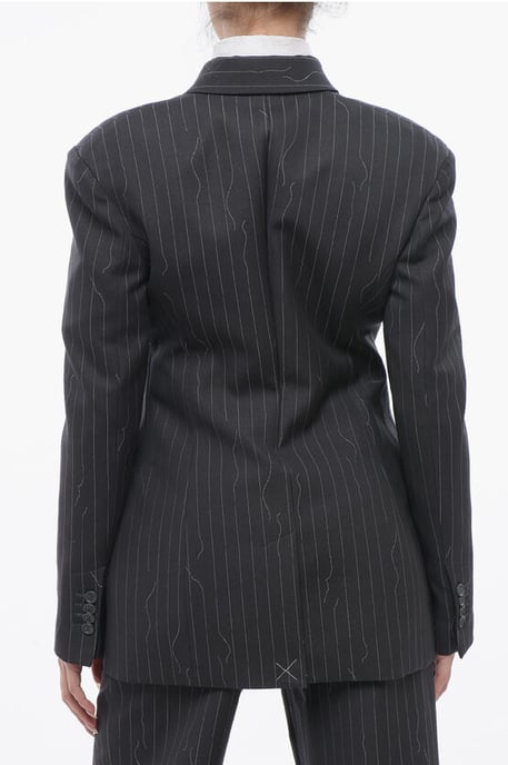 Gestreepte blazer van een mix van maagdelijke wol, slim fit in grijs - Image 2