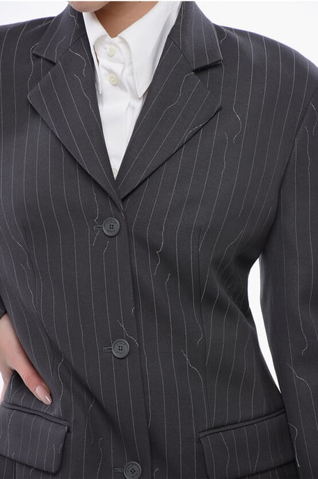 Gestreepte blazer van een mix van maagdelijke wol, slim fit in grijs - Image 3