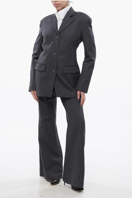 Gestreepte blazer van een mix van maagdelijke wol, slim fit in grijs - Image 4