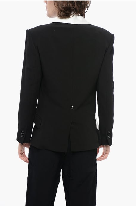 Dubbellaags DECONSTRUCTED Blazer met Sjaalkraag in Zwart & Wit - Image 2