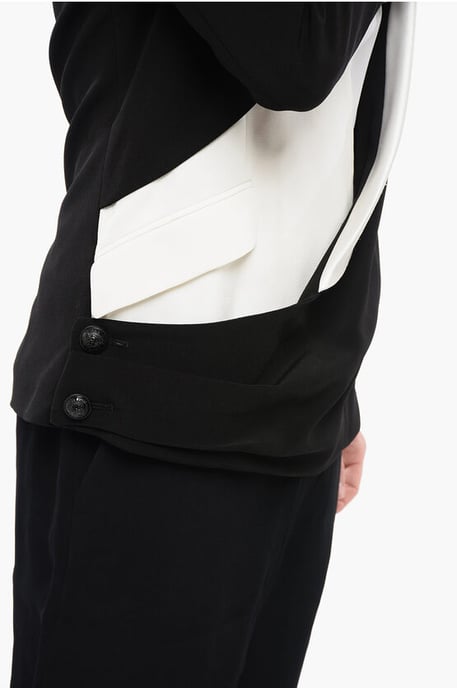 Dubbellaags DECONSTRUCTED Blazer met Sjaalkraag in Zwart & Wit - Image 3