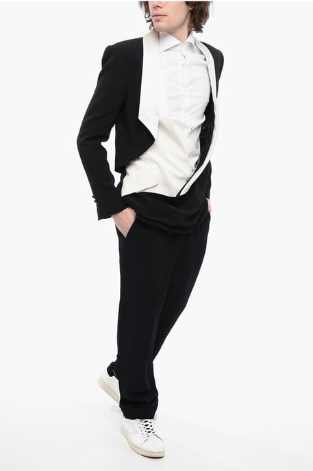 Dubbellaags DECONSTRUCTED Blazer met Sjaalkraag in Zwart & Wit - Image 4