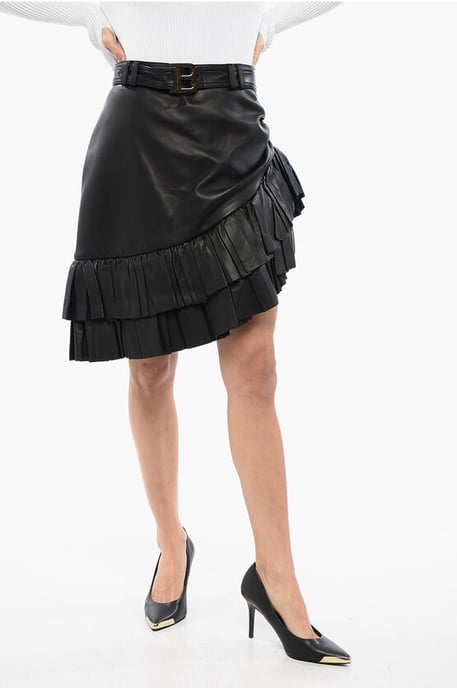 Asymmetrische leren minirok met logo-riem in zwart - Image 1