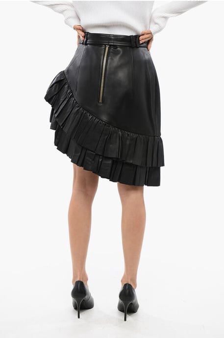 Asymmetrische leren minirok met logo-riem in zwart - Image 2
