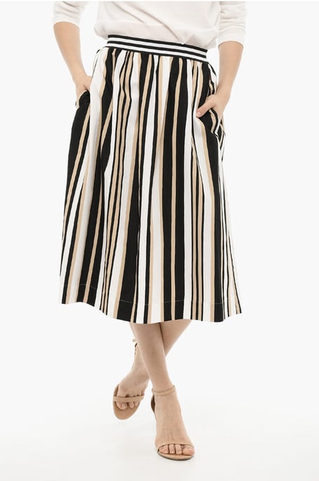 Uitlopende potloodstreep SCULLY longuetterok in beige, wit en zwart - Image 1