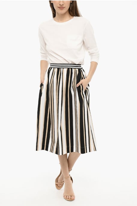 Uitlopende potloodstreep SCULLY longuetterok in beige, wit en zwart - Image 4