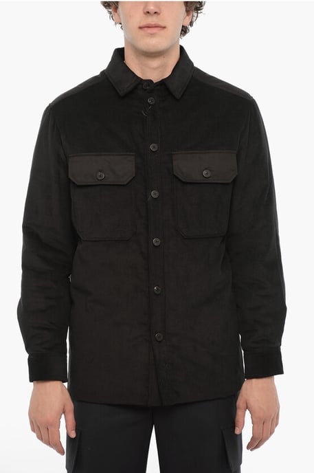 Corduroy overshirt met gewatteerde inzet aan de achterkant in zwart - Image 1