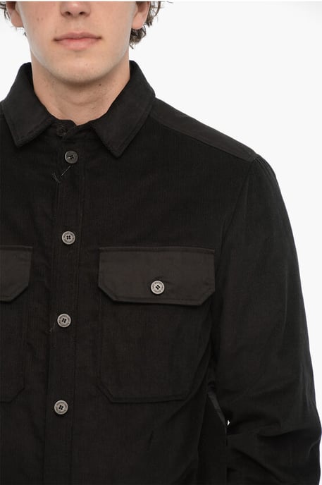 Corduroy overshirt met gewatteerde inzet aan de achterkant in zwart - Image 3