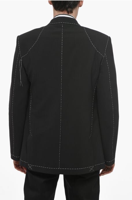 Dubbelrijs wolmix blazer met zichtbare stiksels in zwart - Image 2