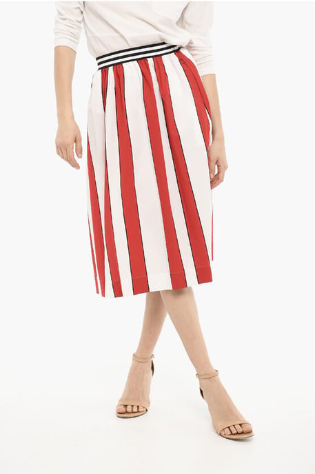 Uitlopende luifel gestreepte SCULLY maxi-rok in wit, rood - Image 1