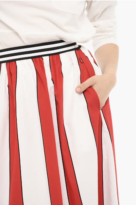 Uitlopende luifel gestreepte SCULLY maxi-rok in wit, rood - Image 3