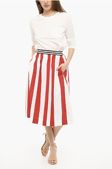 Uitlopende luifel gestreepte SCULLY maxi-rok in wit, rood - Image 4