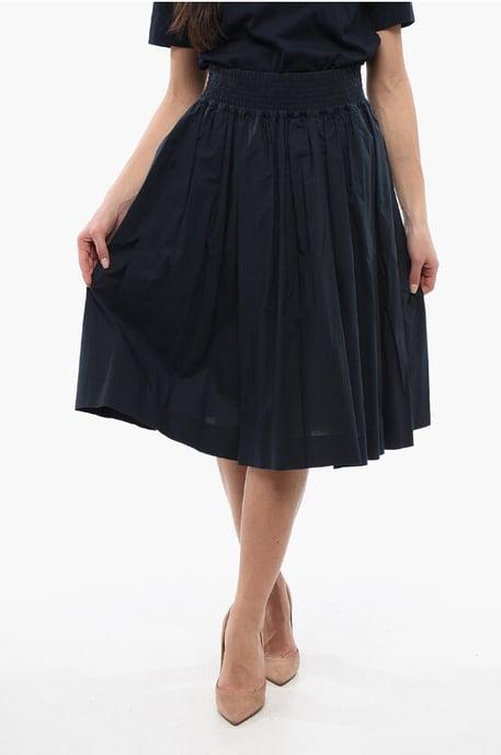Popeline katoenen uitlopende midi-rok in blauw - Image 1