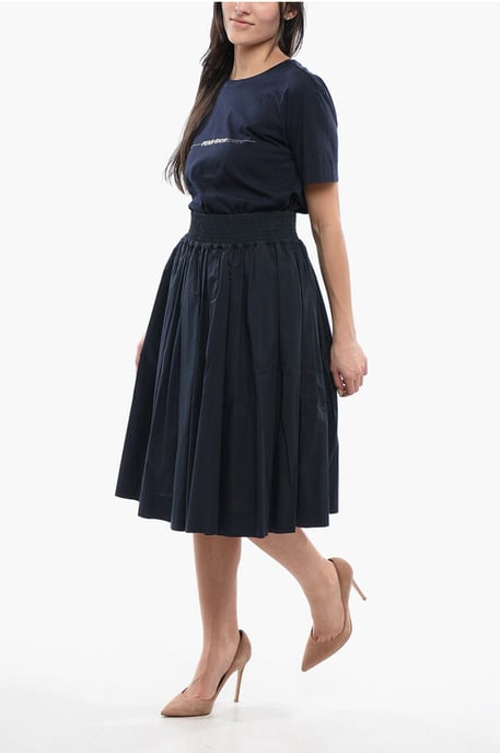 Popeline katoenen uitlopende midi-rok in blauw - Image 4