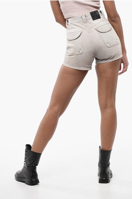 Denim Cargo Shorts met Acid-Wash Effect in Violet - Image 2