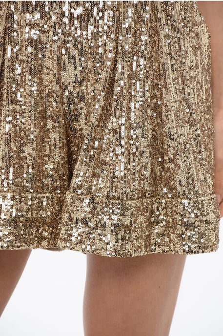 Dubbelgeplooide, hoog getailleerde shorts met pailletten in goud - Image 3