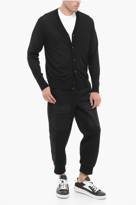 V-hals slim fit wollen vest in zwart - Image 3