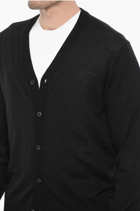 V-hals slim fit wollen vest in zwart - Image 4