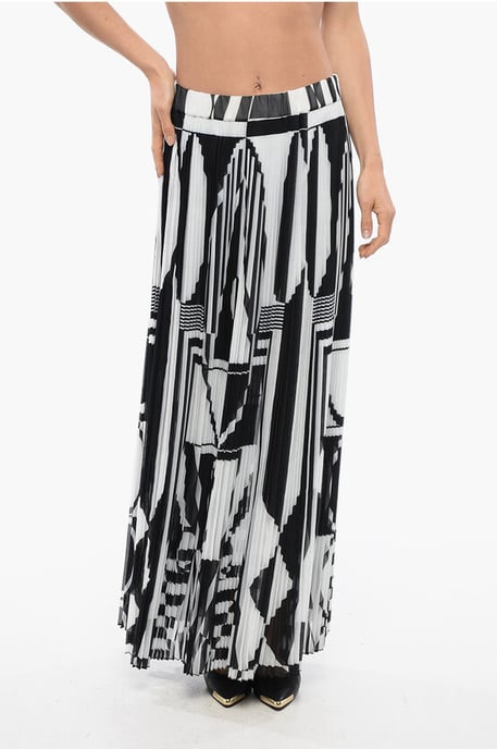 Geplooide longuetterok met geometrische print in zwart-wit - Image 1