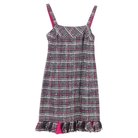 Chanel Ruit Tweed Rimpelzoom Mini Jurk in Grijze en Roze Katoen - Image 1