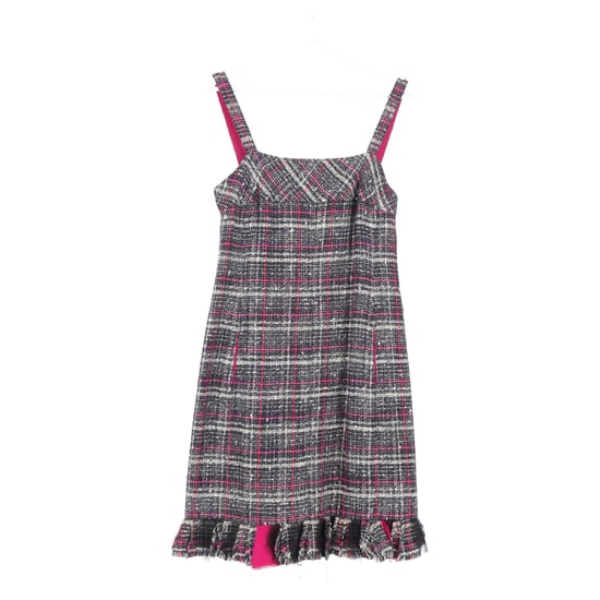 Chanel Ruit Tweed Rimpelzoom Mini Jurk in Grijze en Roze Katoen - Image 4