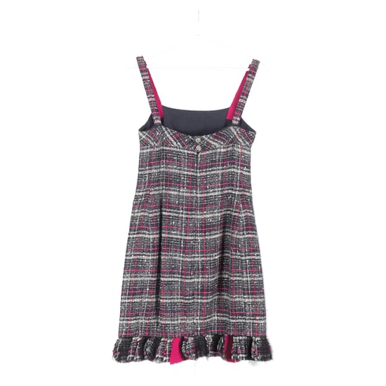 Chanel Ruit Tweed Rimpelzoom Mini Jurk in Grijze en Roze Katoen - Image 5
