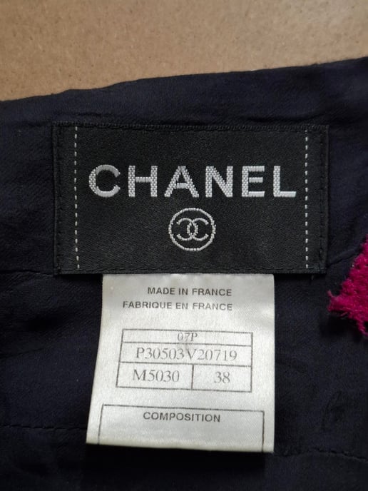 Chanel Ruit Tweed Rimpelzoom Mini Jurk in Grijze en Roze Katoen - Image 6
