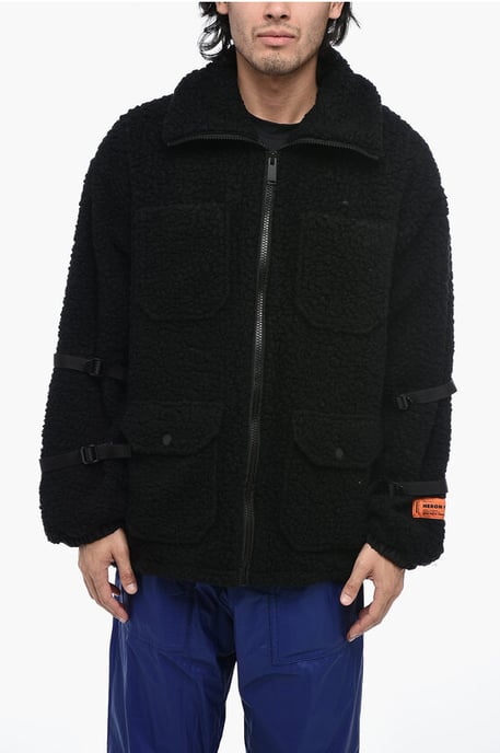 POLAR FLEECE-jack met logo en gespdetails in zwart - Image 1