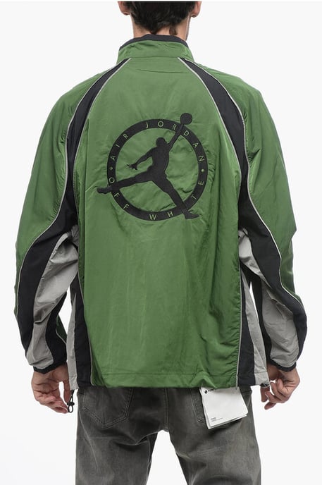 OW X JORDAN Nylon Track Windbreaker met rits aan de voorkant in groen - Image 2